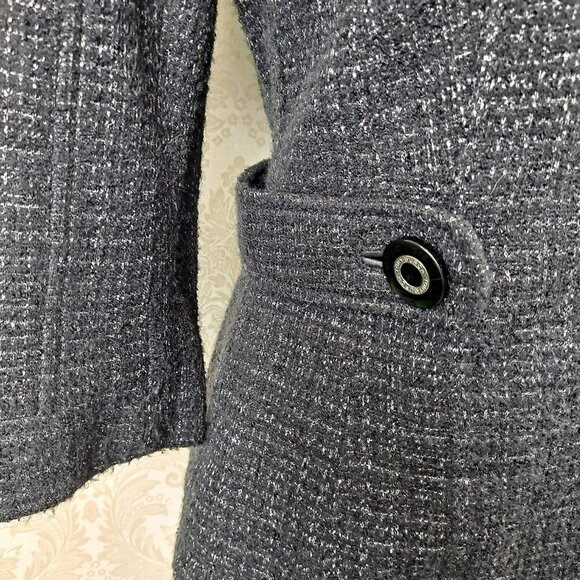 Tory Burch Size 6 Estella Tweed Blazer Black Silver Metallic Wool Blnd 3/4 Slv - Picture 3 of 14